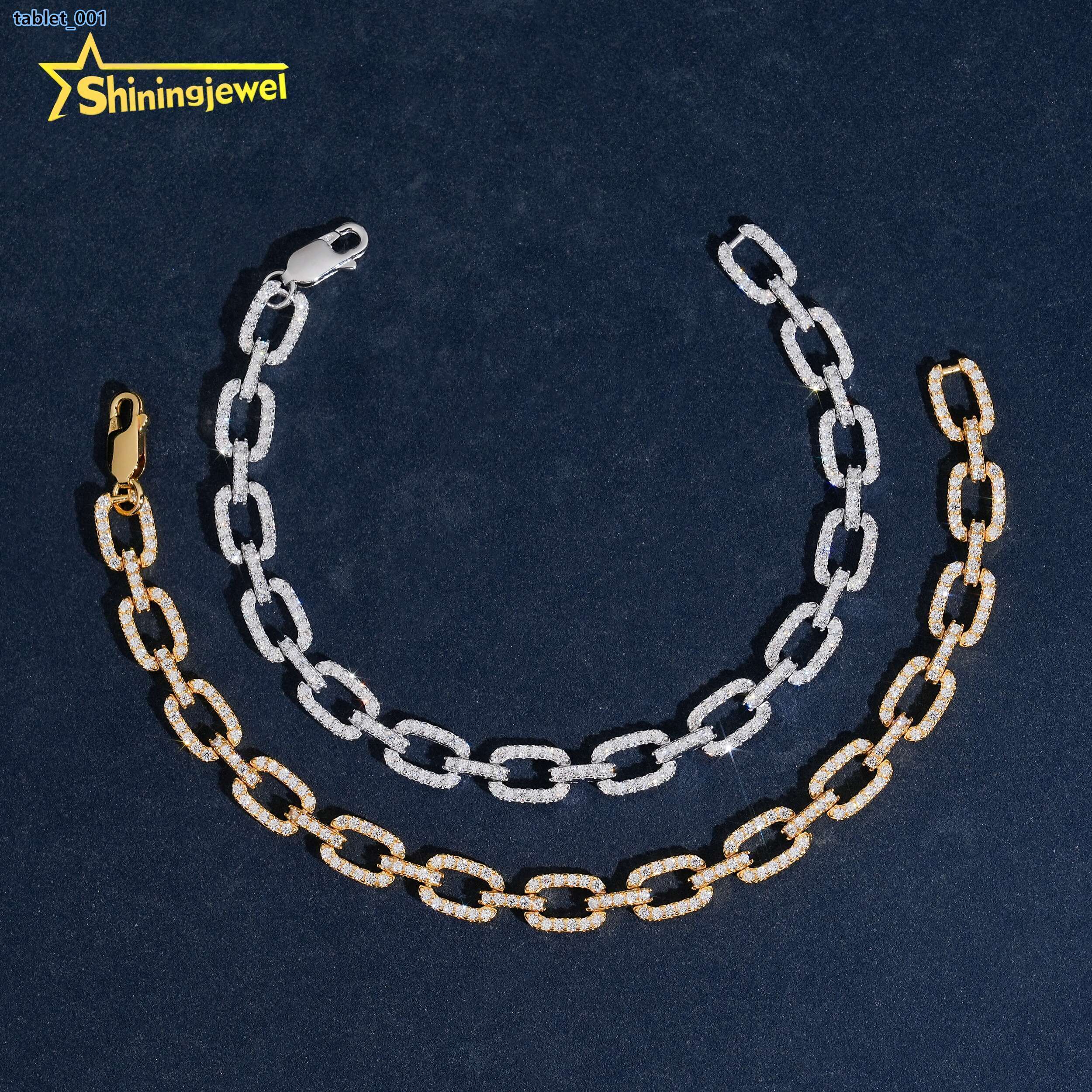 Hot Sale Moissanite Jewelry Sterling 925 Silver 7mm Iced Out Bracelet Link Chain VVS D Moissanite Hip Hop Jewelry Cuban Bracelet