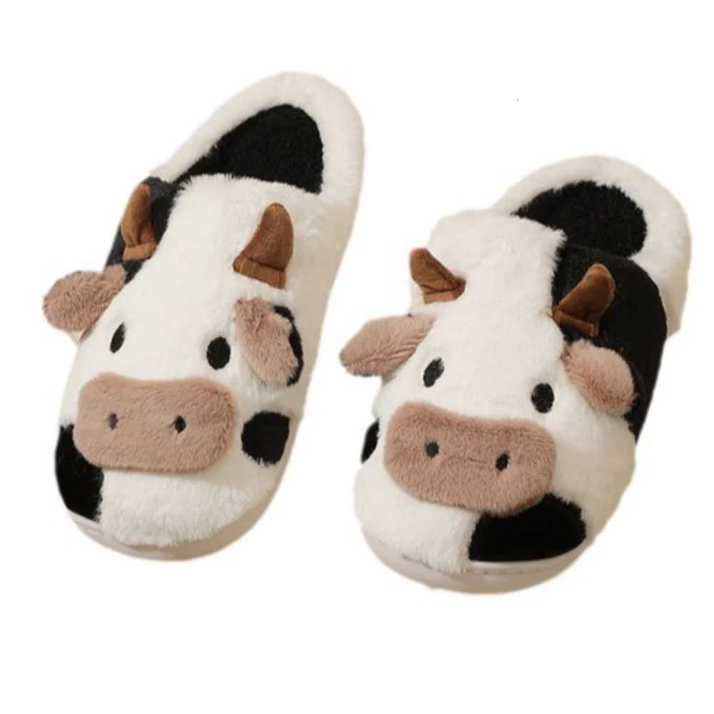 New winter neutral cartoon cow warm plush slippers for couples indoor anti slip home slippers for men and women home cotton sh S260305