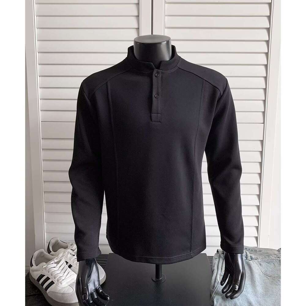 Light Gray Patchwork Deconstructed Henley Neck T-Shirt for Men, Spring and Autumn American Style Trendy Versatile Loose Polo Base Shirt Top