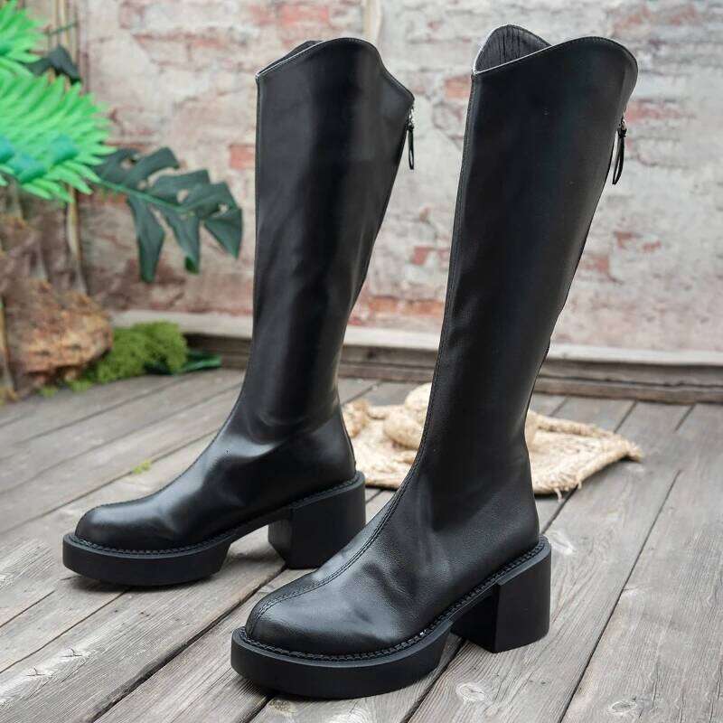 2025 Winter New Back Zipper High Heels Solid Color Comfortable Soft Bottom Fashion Casual Women's Boots