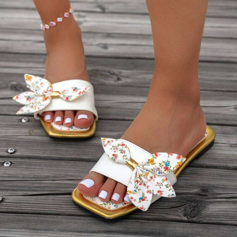 2026 new women's fashionable bow design casual hot selling small floral fresh trendy flat sandals