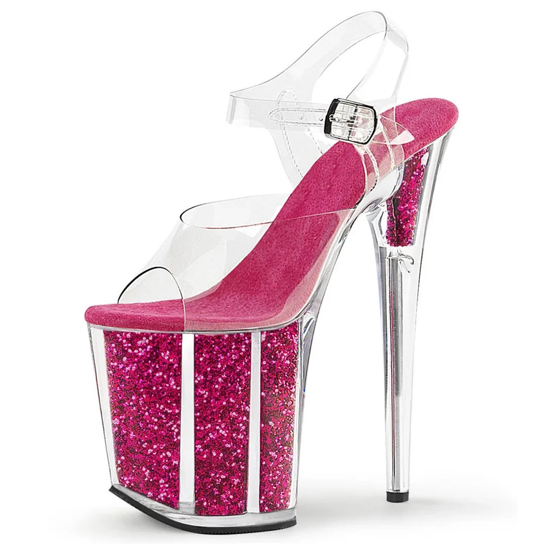 Summer Crystal PVC Womens Shoes Steel Pipe Dance Sandals 20CM Thin High Heels Stiletto Plus Size Sequins Platforms Pumps 260306
