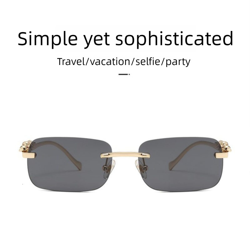 2026 New Designer Luxury Brand Square Cheetah Frameless Sunglasses Color Neutral Leopard Head Glasses Metal Export Sunglasses Cross-border Glasses