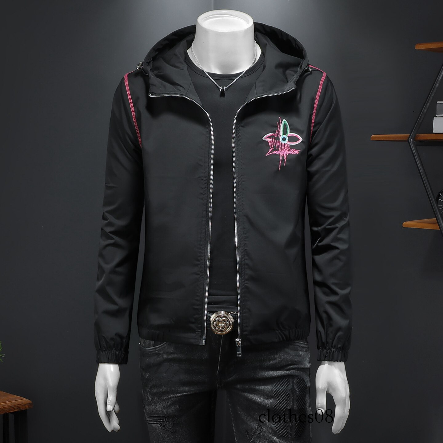 European Station 2026 Spring New Men's Hooded Jacket with 3D Embroidery, Large Size, High-Quality Casual Coat