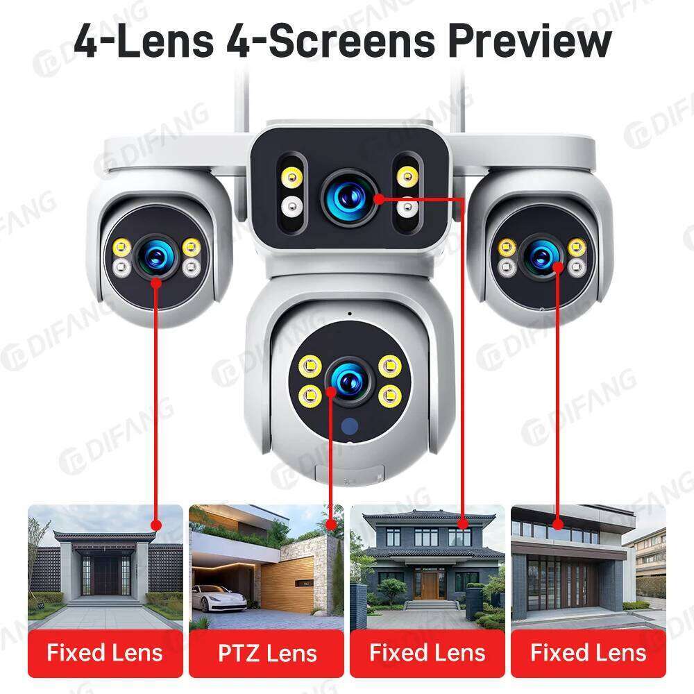 RDV DIFANG 20MP CCTV Len 4 Screen WiFi 360 IP Camera 12X Zoom Auto Track Home Security Cam Waterproof Surveillance Outdoor 10K 4G 26W0306