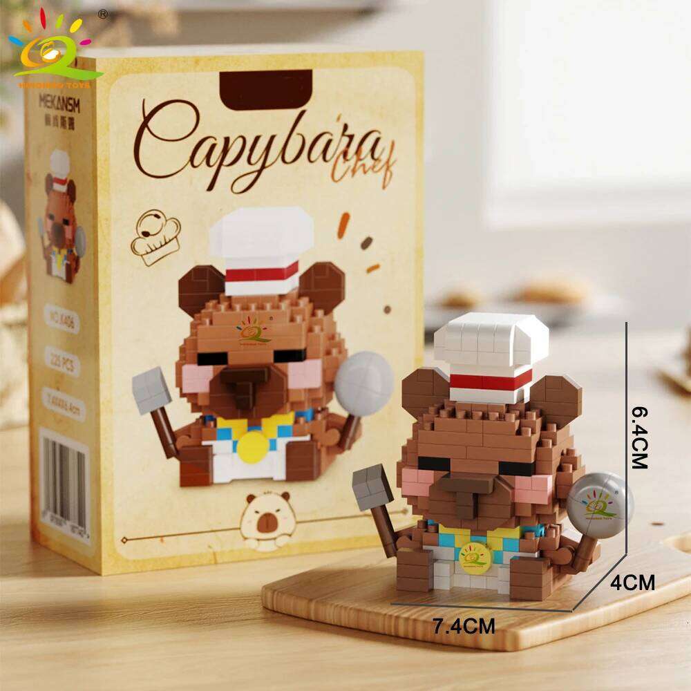 HUIQIBAO MOC Capybara Cavy Animal Micro Building Block Guinea Pig Mini Diamond Model Brick Toy for Children Desk Decor. Z260306