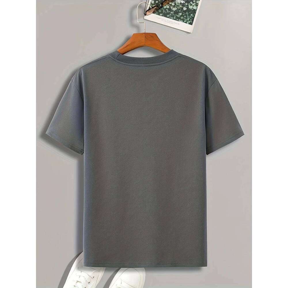 Summer men's cotton casual loose creative pentagram pattern printed comfortable round neck short sleeved T-shirt top 26H0306
