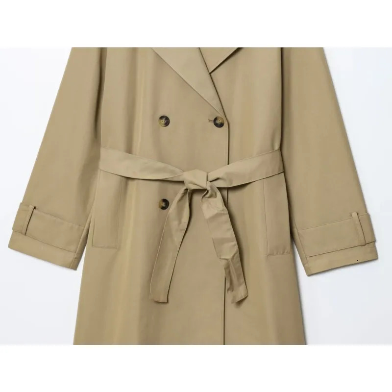 Womne Long Trench Coat With Belt Double Breasted Sleeve Lapel Collar Womens Windbreaker Female Outerwears 260228
