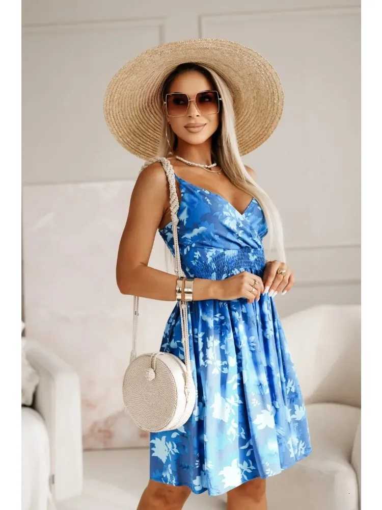 New Fashion Womens Summer Wrap Pleated Dresses Ladies Floral Print Sexy Spaghetti Strap Sling DressBeach Dress A Line Sundress X260306