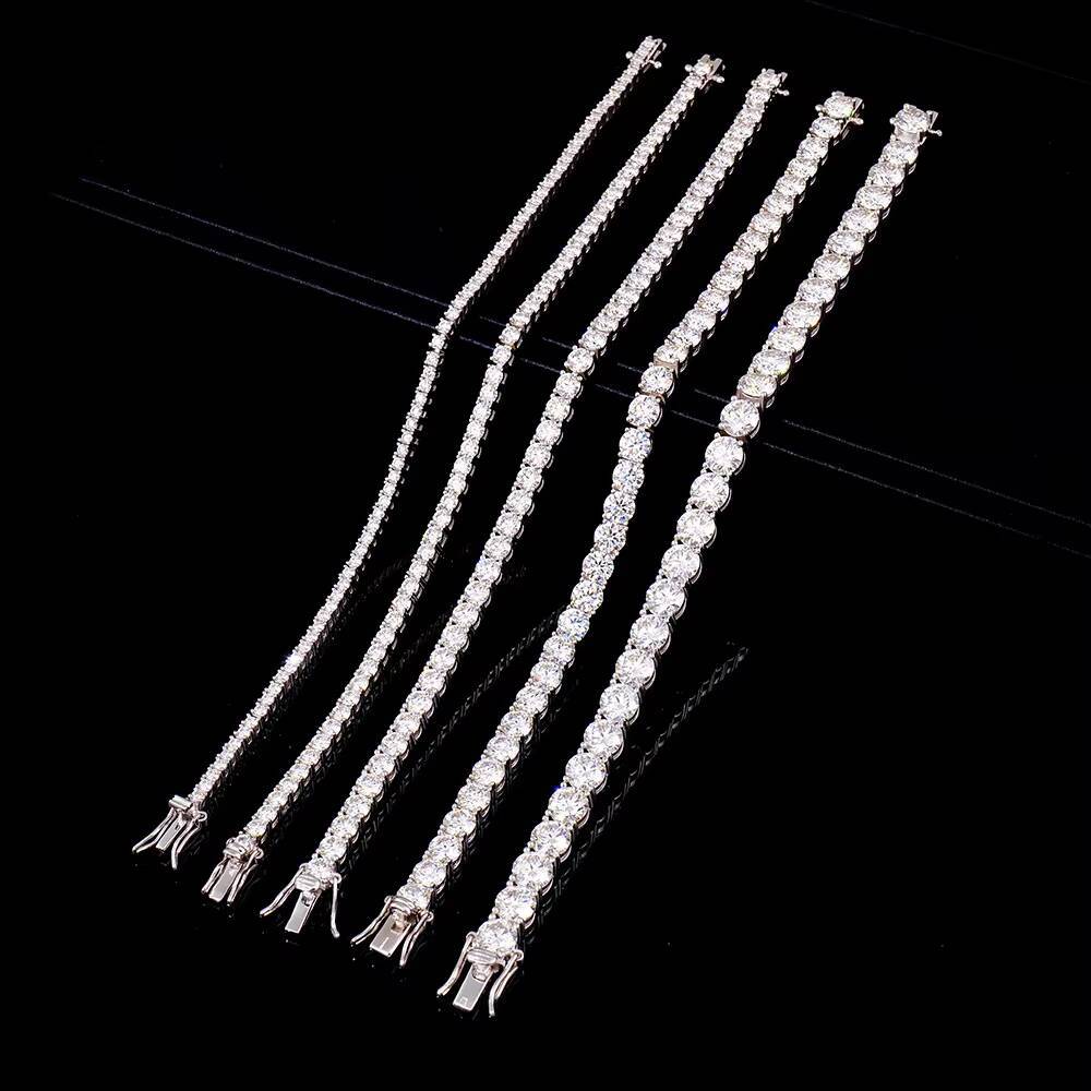 2mm-6mm VVS Lab Grown Moissanite Hip Hop Chain Link Tennis Bracelet 925 Sterling Silver Gold Plated Unisex Jewelry