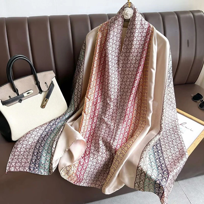 Spring Scarf Womens Polyester Material Smooth Scarf Soft Shawl Beach Scarf 260302
