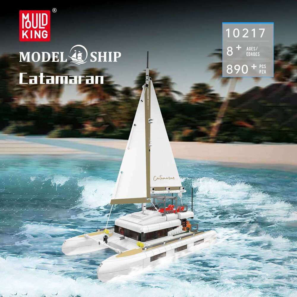 Mould King 10217 Catamaran Building Blocks Sailing Boat Model Desktop Ornaments Kids Assembly Toys Sailboat Creative Gift 890pcs Z260306