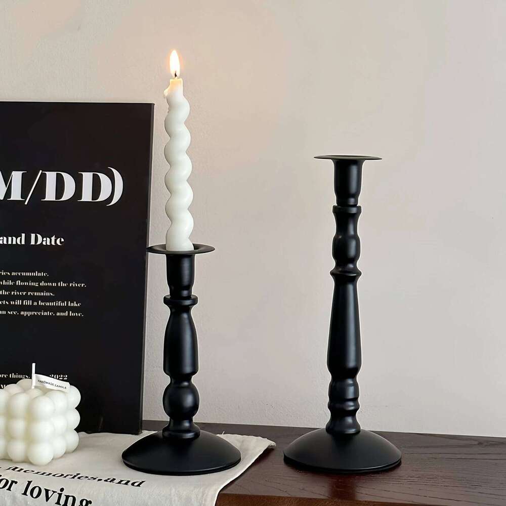 1PCS Black Candle Holder Nordic Living Modern Decoration Table Room Creative Candlestick Glass Vase Bookshelf Decor XJ260305