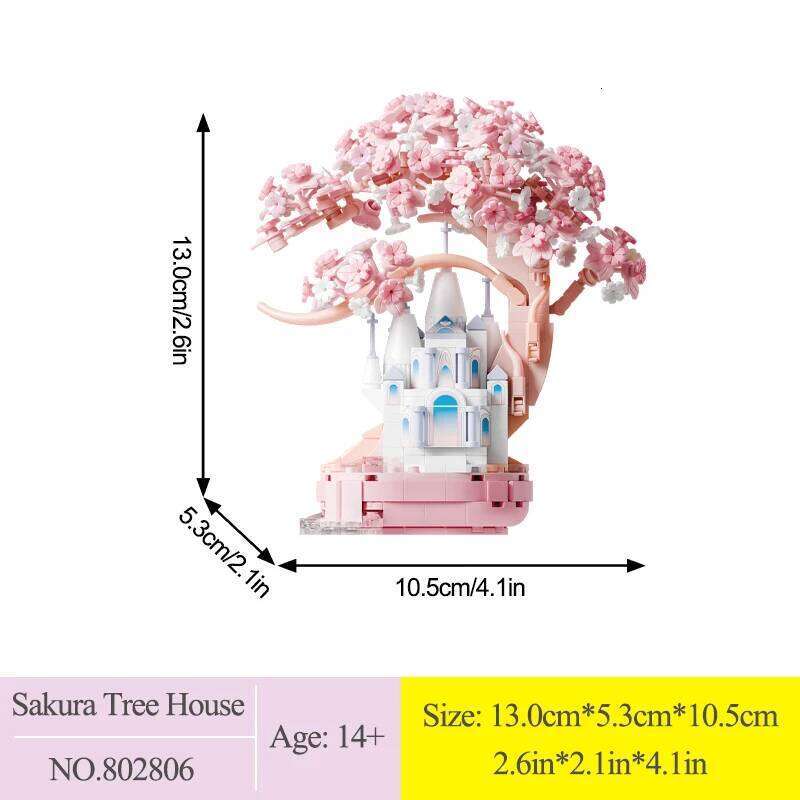 2 Styles Cute Sakura Tree House Building Blocks Decorations DIY Toys For Girls Street View Plants Model Bricks Z260306