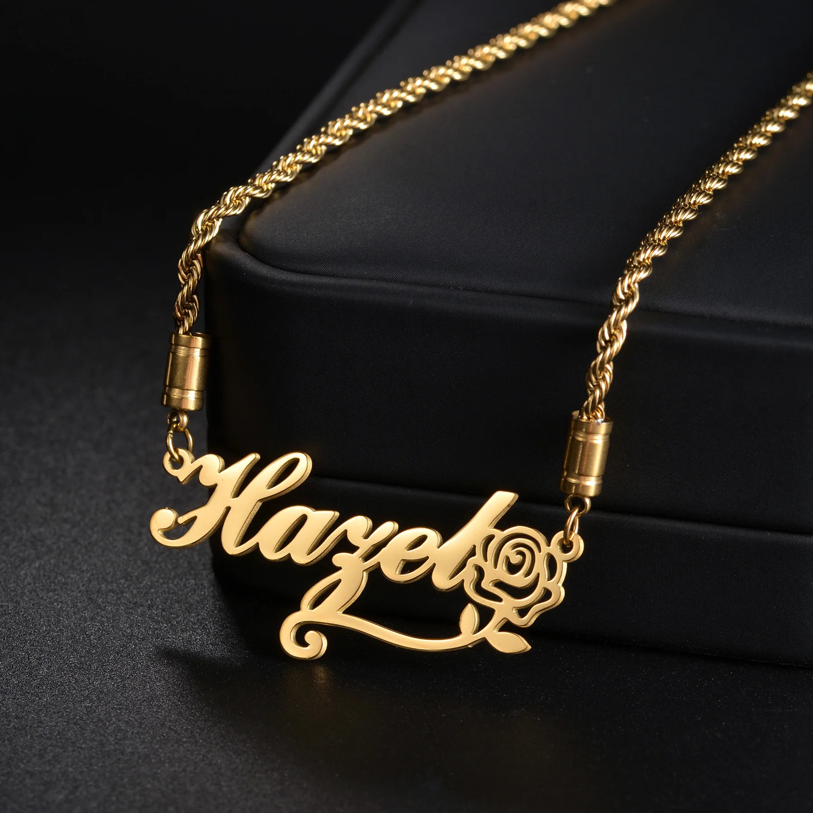Customized Name Letters Pendant Necklaces for Women Men Stainless Steel Personalized Twist Chain Rose Flower Jewelry Party Gift 260302