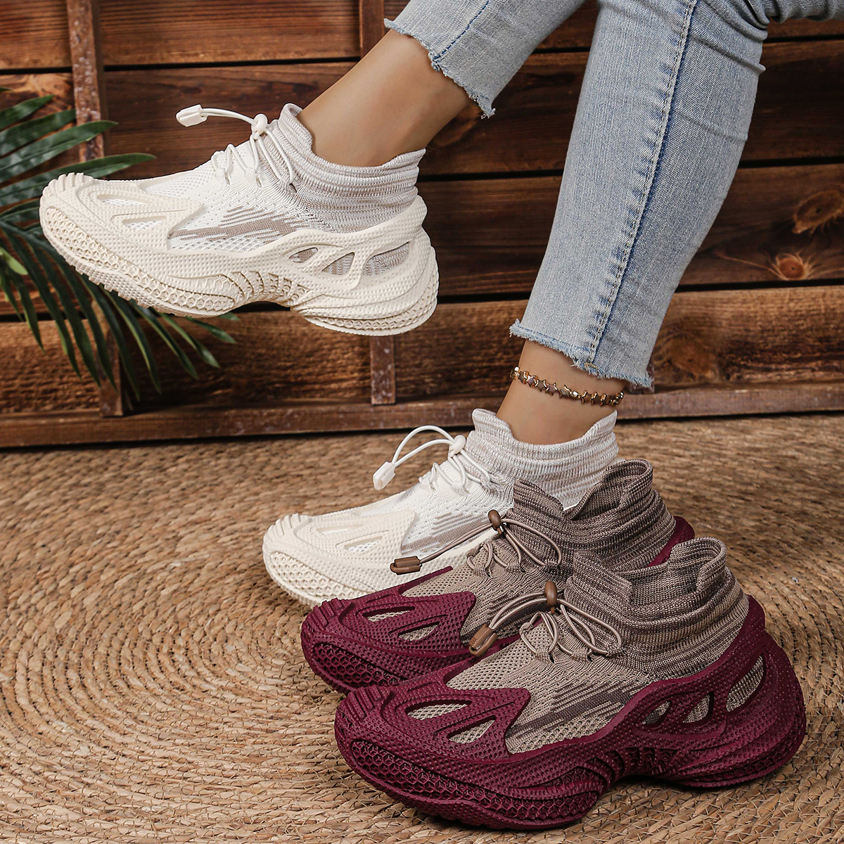 Women's Designer Shoes New Breathable Mesh Sports Shoes Trendy One Foot Casual Thick Soled Sports Shoes Sport oes Breathable Me Slip-On Low-Top C