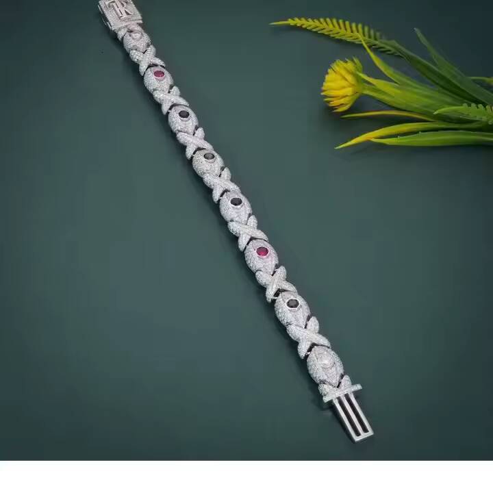 Unisex 925 Silver Bracelet Multicolor Moissanite Stones Full Iced Hip Hop Style Diamond Bracelet Indian Manufacture