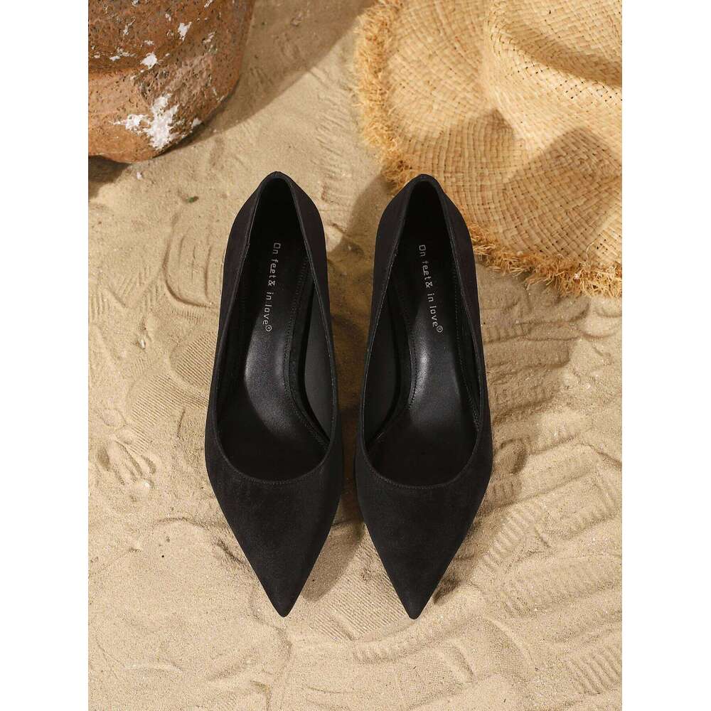 Women's Fashion Suede Slip-On Stiletto Heels, Elegant, Versatile and Comfortable