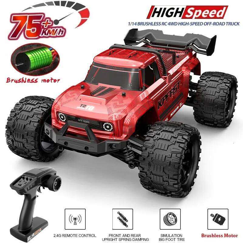 KF18 1:14 4WD RC Car Off-Road Racing High Speed Brushless Motor 2.4G Remote Control Cars 75km/H Truck With LED Light Toy C260305