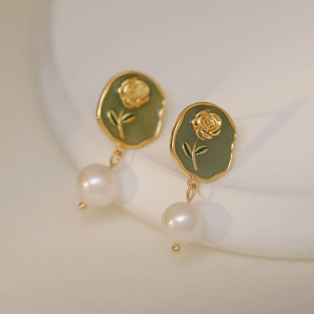 925 Silver Needle French Vintage Court Earrings With Natural Freshwater Pearls And Rose Flower Studs