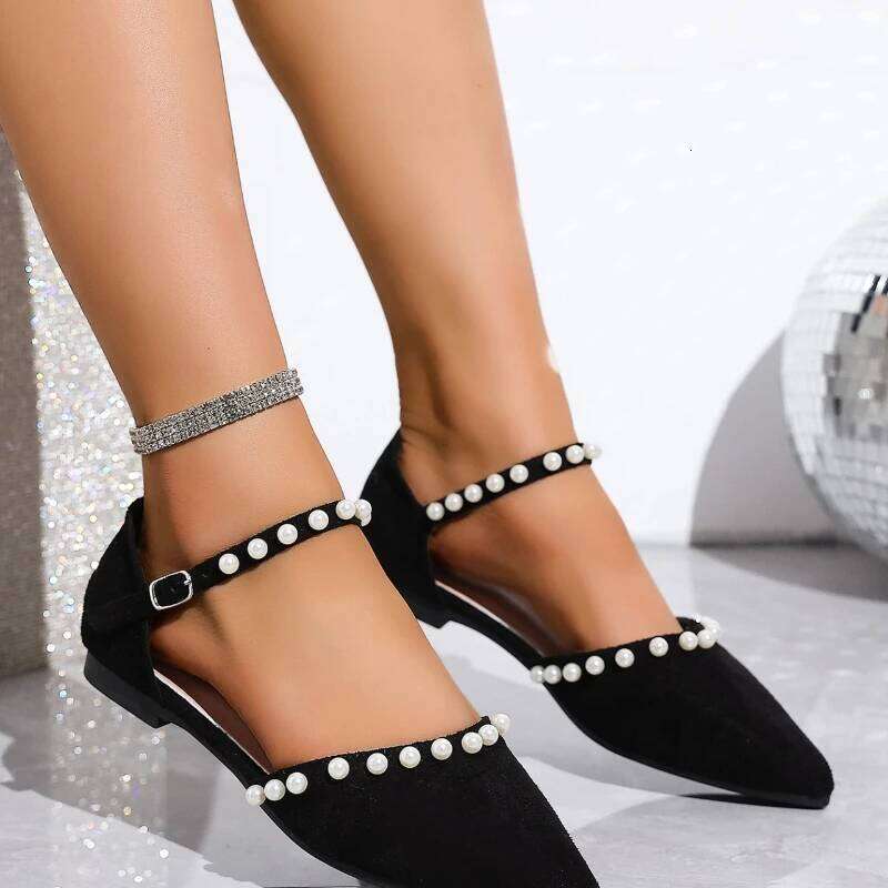 2025 Summer New Women's Simple Fashion Sandals with Beaded Buckle and Strap Design Comfortable Flat Shoes