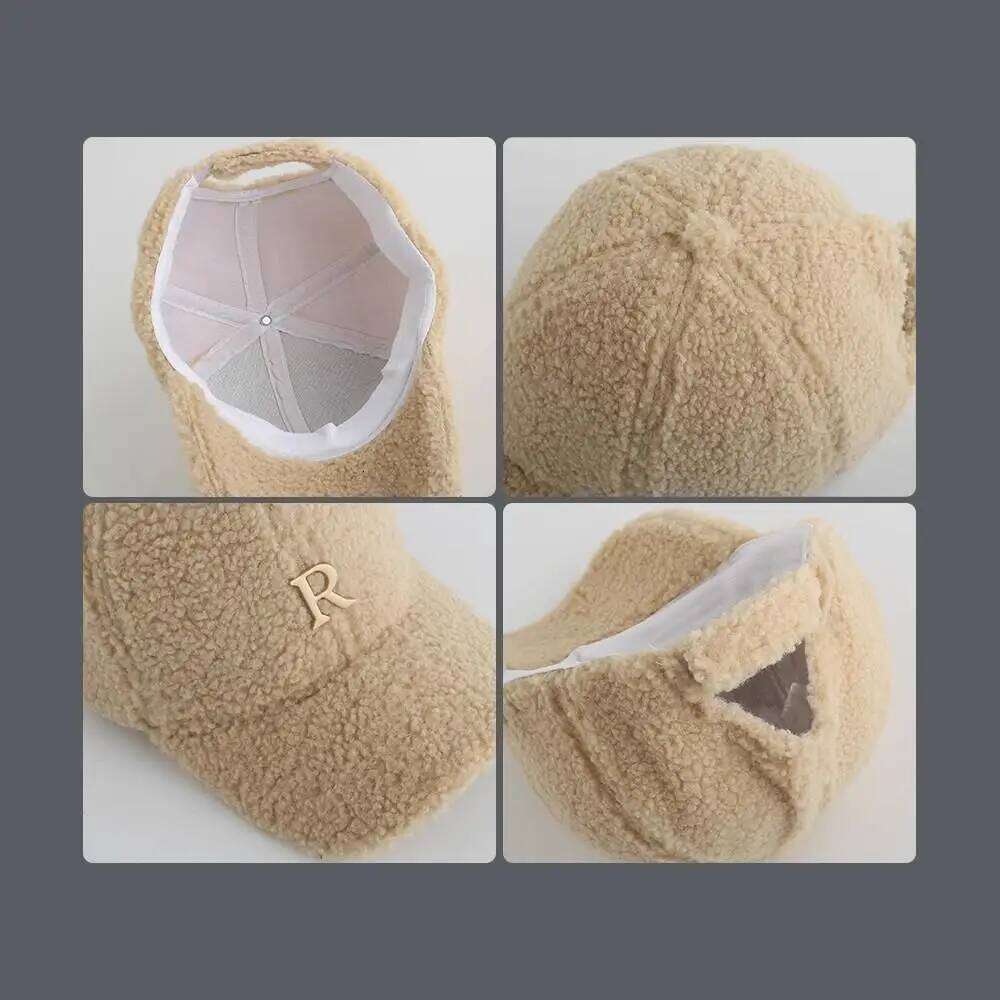 Baseball Hats For Women Men Unisex Letter Metal Logo Imitation Cashmere Keep Warm Simple Casual Winter Cap New Velvet Y260304