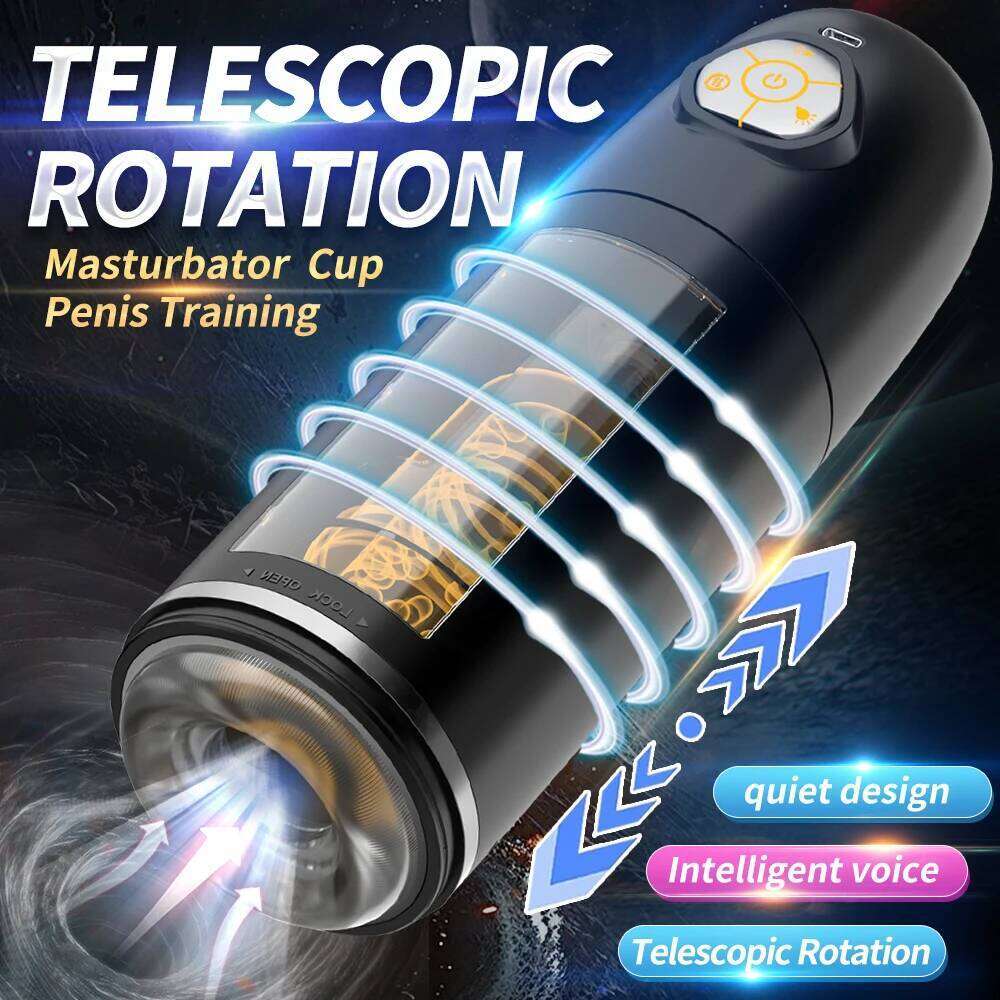 6-in-1 electric telescopic rotating male delayed ejaculation training oral sex masturbation device with ambient light for adults W260305
