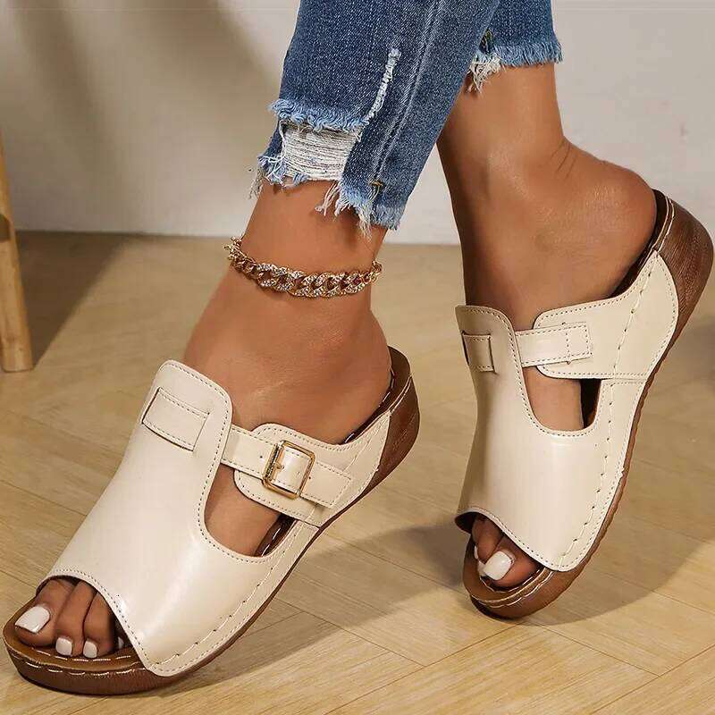 2025 Women's Peep Toe Sandals With Heels Women Wedges Heeled Slippers Indoor Outdoor Shoes Summer Footwear