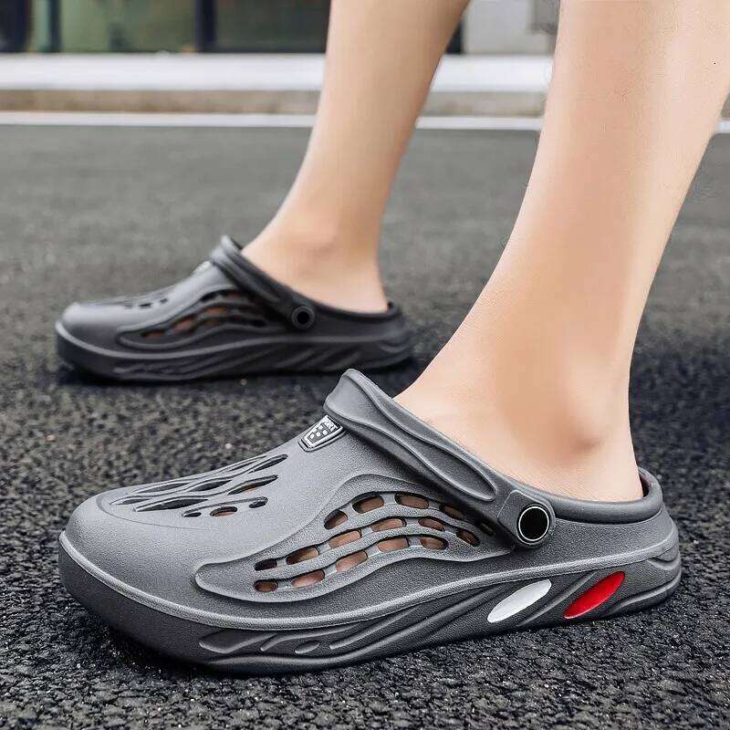 Litfun Fashion Men's Clogs Soft Sole Comfortable Hole Indoors Concise Flats Shoes Light Bathroom Men Slippers