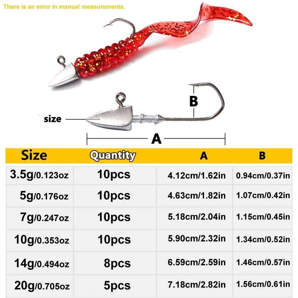 MrLurion 3.5g 5g 7g 10g 14g 20g Fishing Rigging jig head , soft worm grub lure bait hook fishing tackle set S260305
