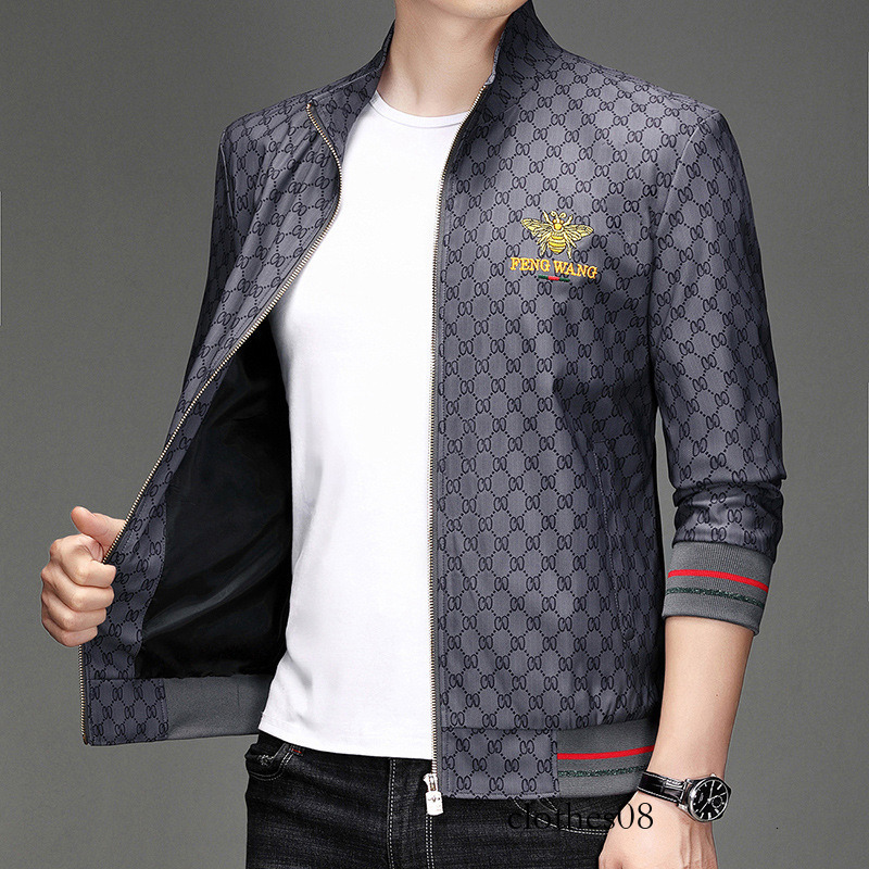 European style trendy men's with bee embroidery, youth baseball collar embroidered oversized jacket