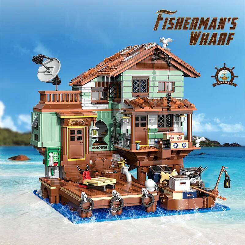 2100PCS Fisherman's Wharf Building Block Tree House Model Seaside Street View Boat Transportation Toys Children Holiday Gifts Z260305