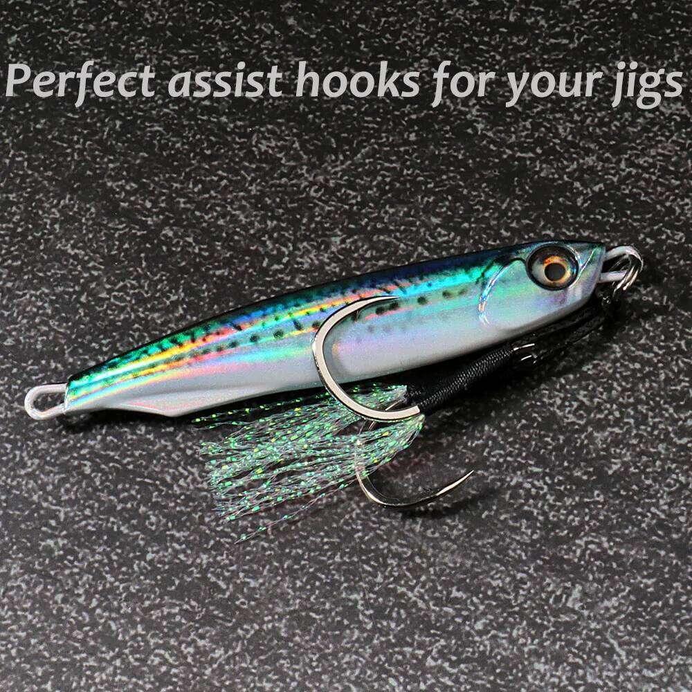 10 Pairs Cast Jig Assist Hook High Carbon Steel Angle Barbed Thread Feather Fishing Tackle Slow Jigging Tool Pesca Lure Fishhook S260305