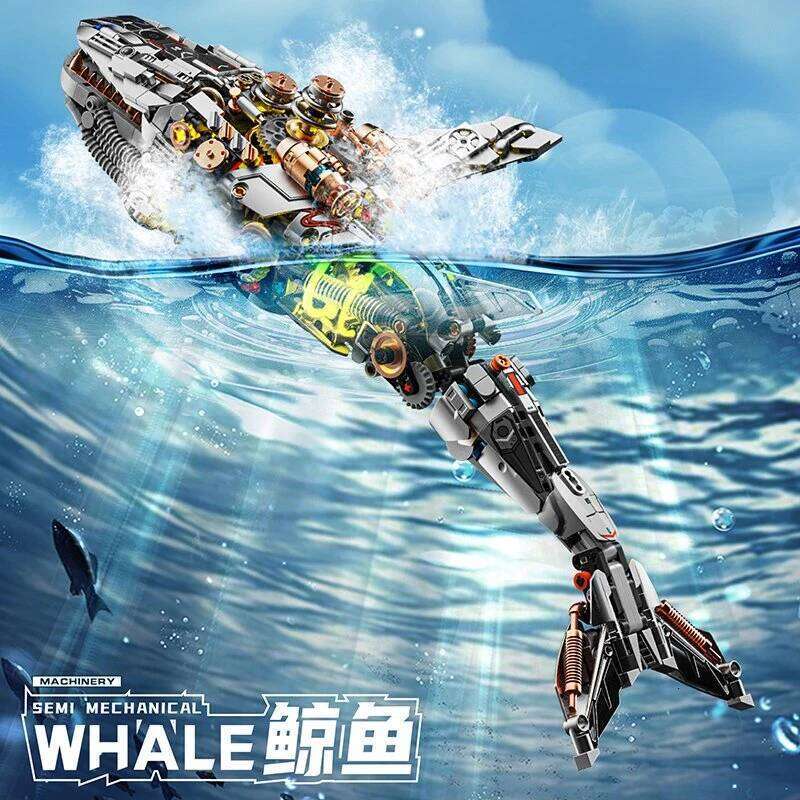 New Deep Sea Animal Mechanical Whale With Lighting Sets Assembly Building Block Kits Desktop Decoration For Kids Educational Toy Z260305