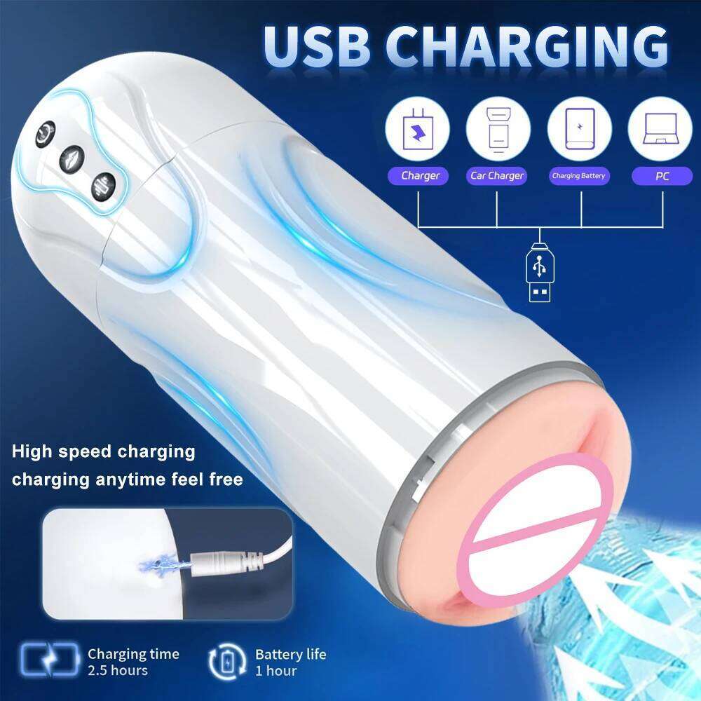 Automatic Sucking Vibrating Masturbation Cup Deep Throat Realistic Oral Vagina Blowjob Adult for Men Masturbate Supplies W260305