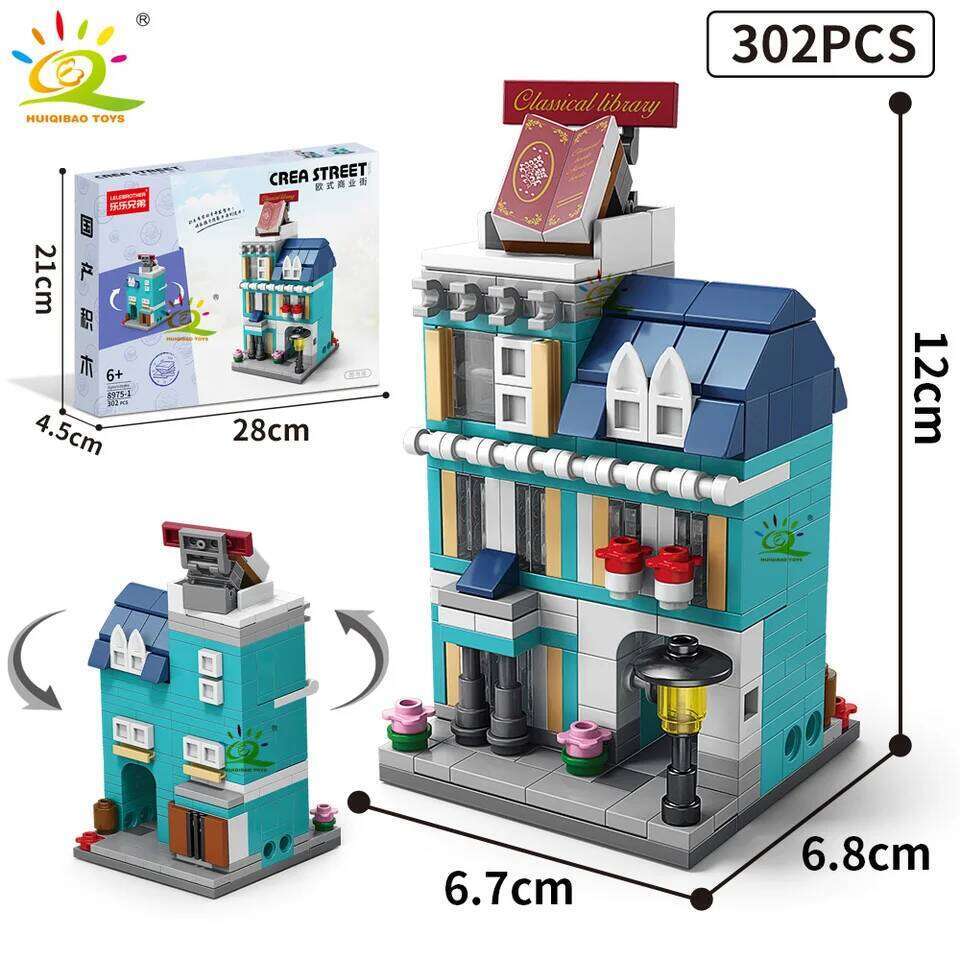 HUIQIBAO Moc Architecture Street View Building Blocks coffee Store Restaurant Room Children City Construction Brick Toy Set Gift Z260306