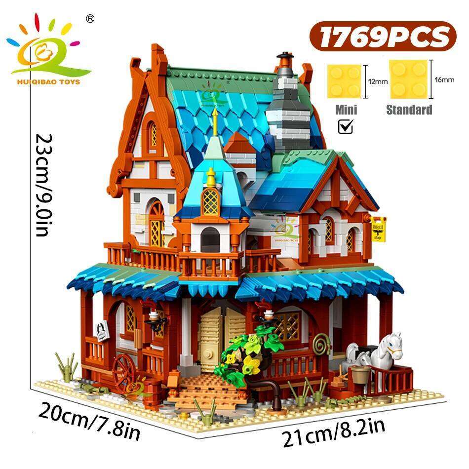 HUIQIBAO MOC Castle City Medieval Architecture Style House micro Building Blocks mini Brick Construction Toys for Children Gifts Z260305