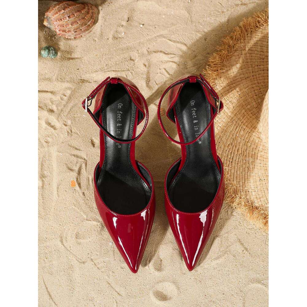 Women's Burgundy Fashion Patent Leather Pointed-Toe heels