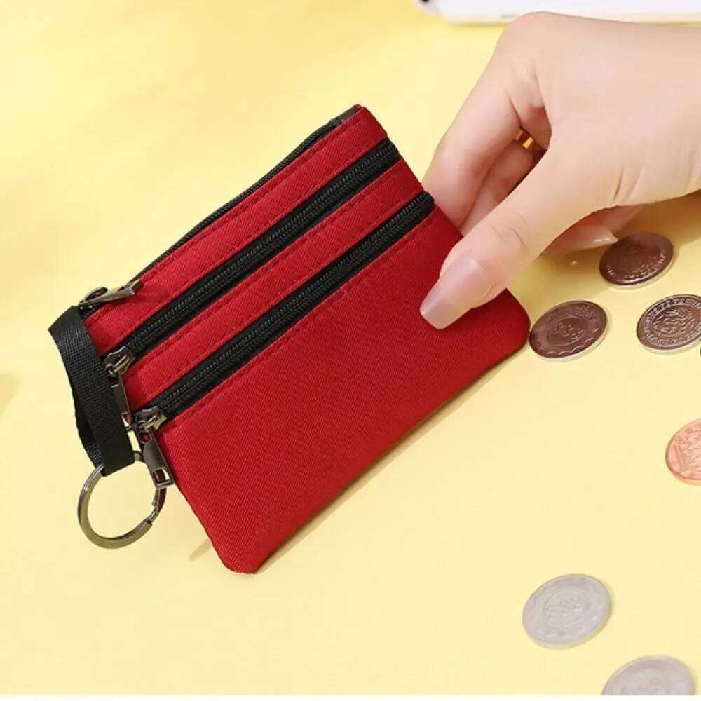 Fashion Canvas Pouch Short Wallet Zippers Bag Mini Card Holder 3-layer Fabric Coin Purse C260304