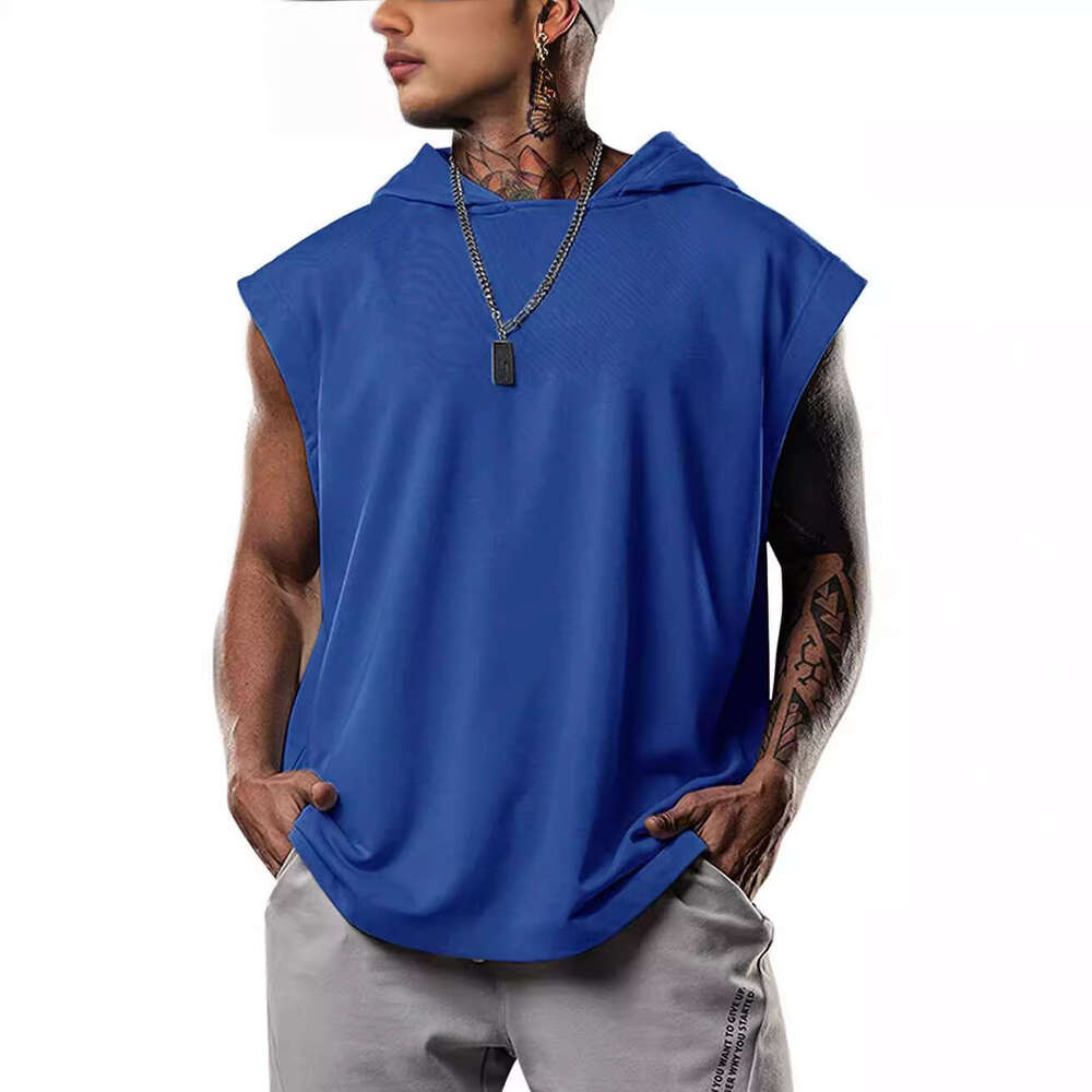 2026 New European and American Amazon Pullover Sports Casual T-Shirt Trendy Sleeveless Hooded Loose Men's