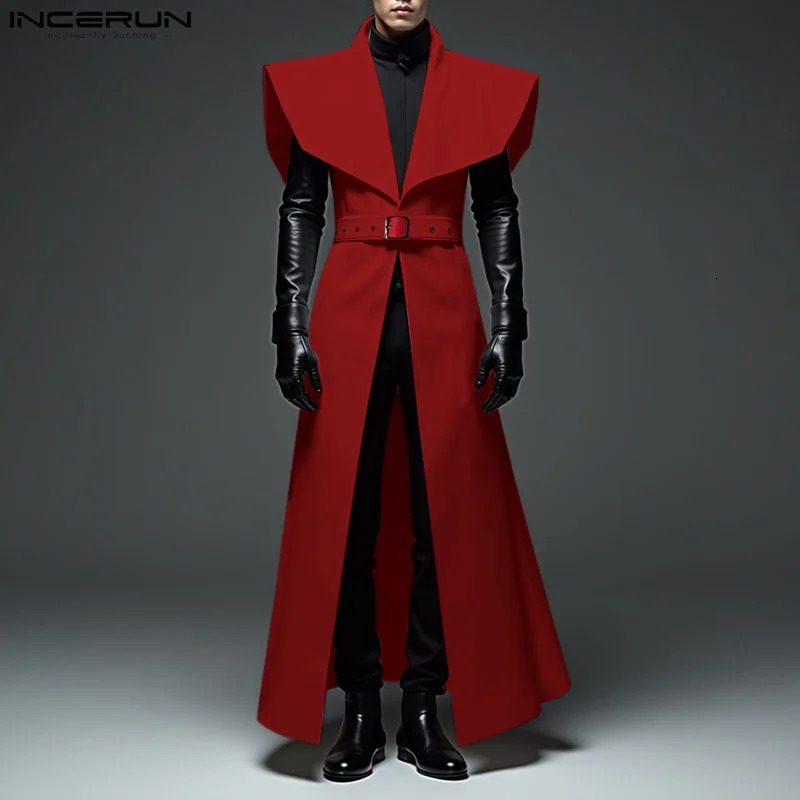 Men Long Style Trench Lapel Sleeveless Solid Color Streetwear Casual Male Cardigan With Belt Fashion Coats S5XL INCERUN 260302