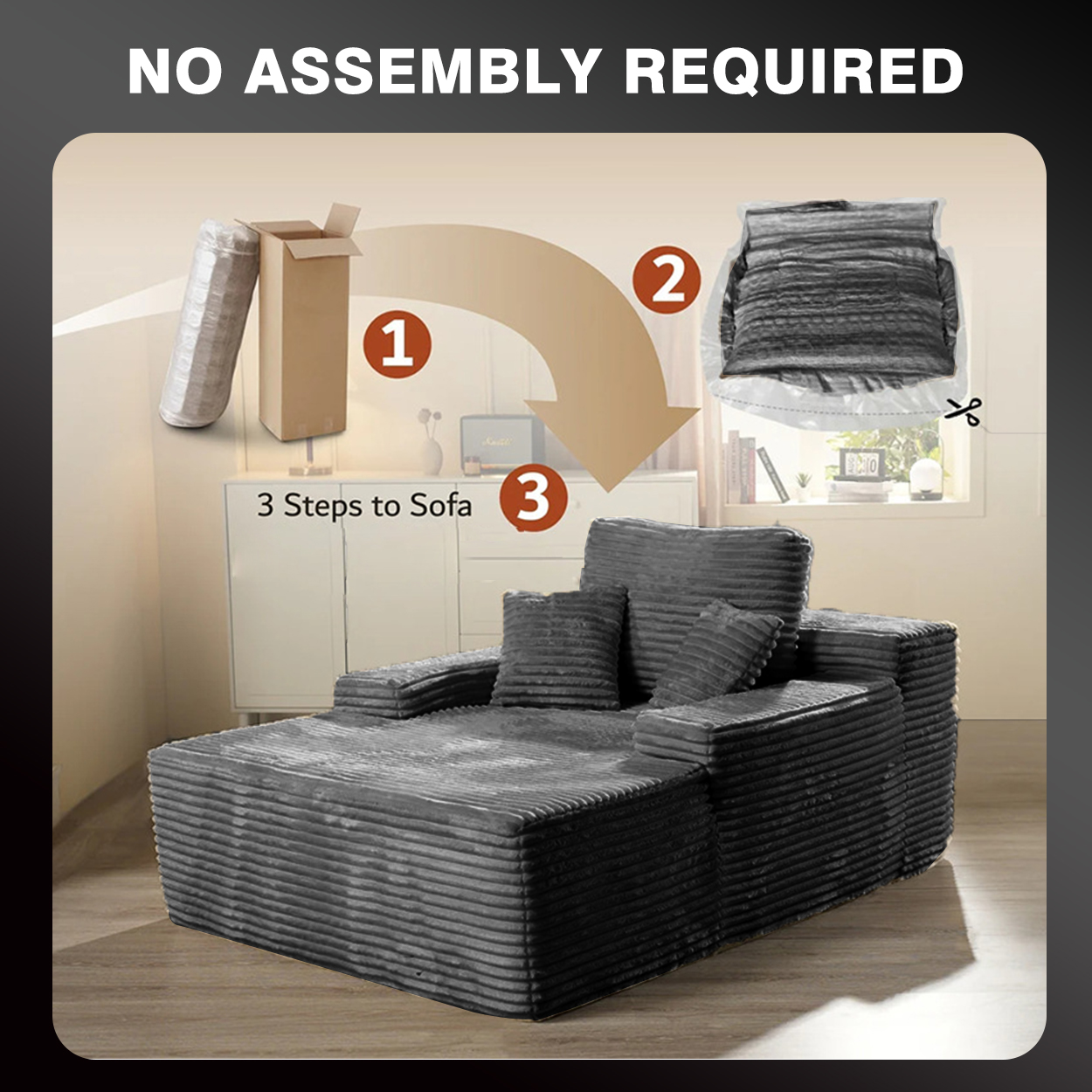 Hot-selling Compressed Foam Sofa No Assembly Required Corduroy Fabric Vacuum Compression Sofa Bed Lounge Couch