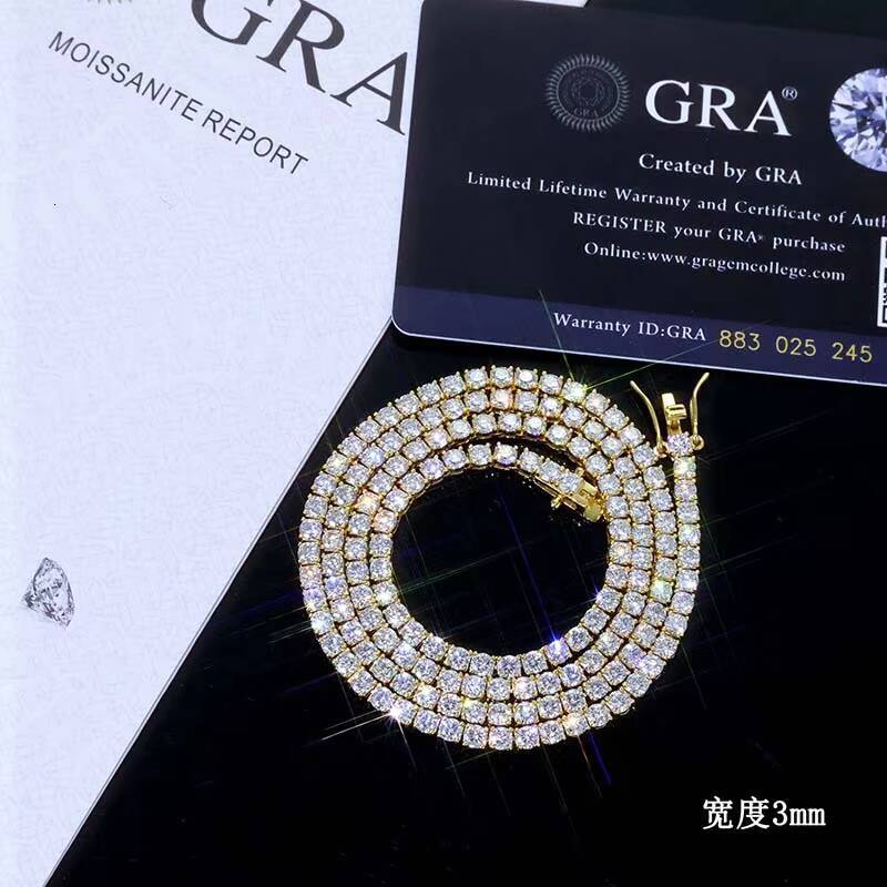 Factory Wholesale 3mm 4mm 5mm 65mm Vvs Moissanite Brilliant Cut Hip Hop Tennis Chain Necklace 925 Silver Rose Gold Plated