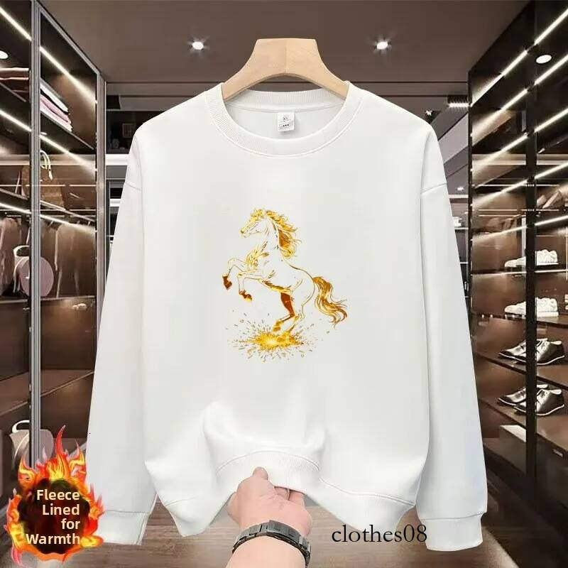 Long Sleeve Fleece Lined Printed T-shirt Men's Base Layer Shirt Trendy Bottom Polyester Cotton Blend Winter Wear