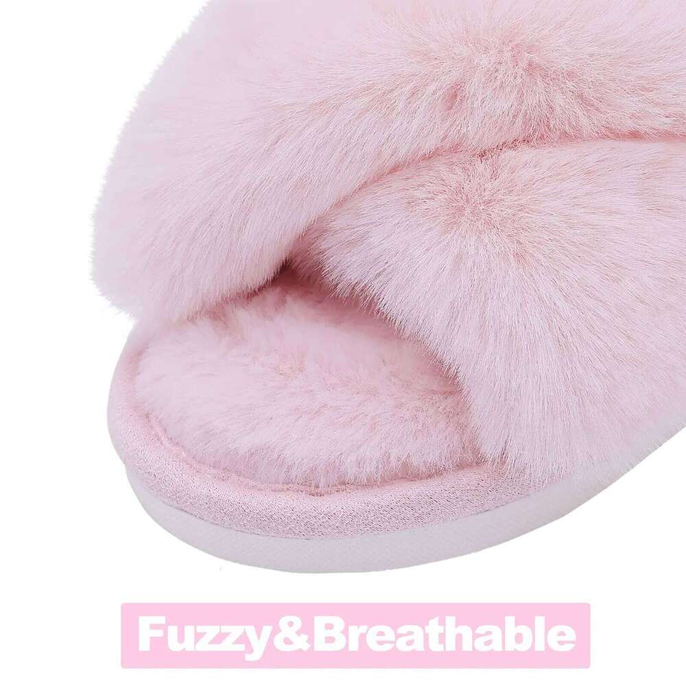 Litfun Warm Fluffy Home For Women Fashion Winter Indoor Open Toe Cross Brand Shoes Casual Furry Bedroom Slippers