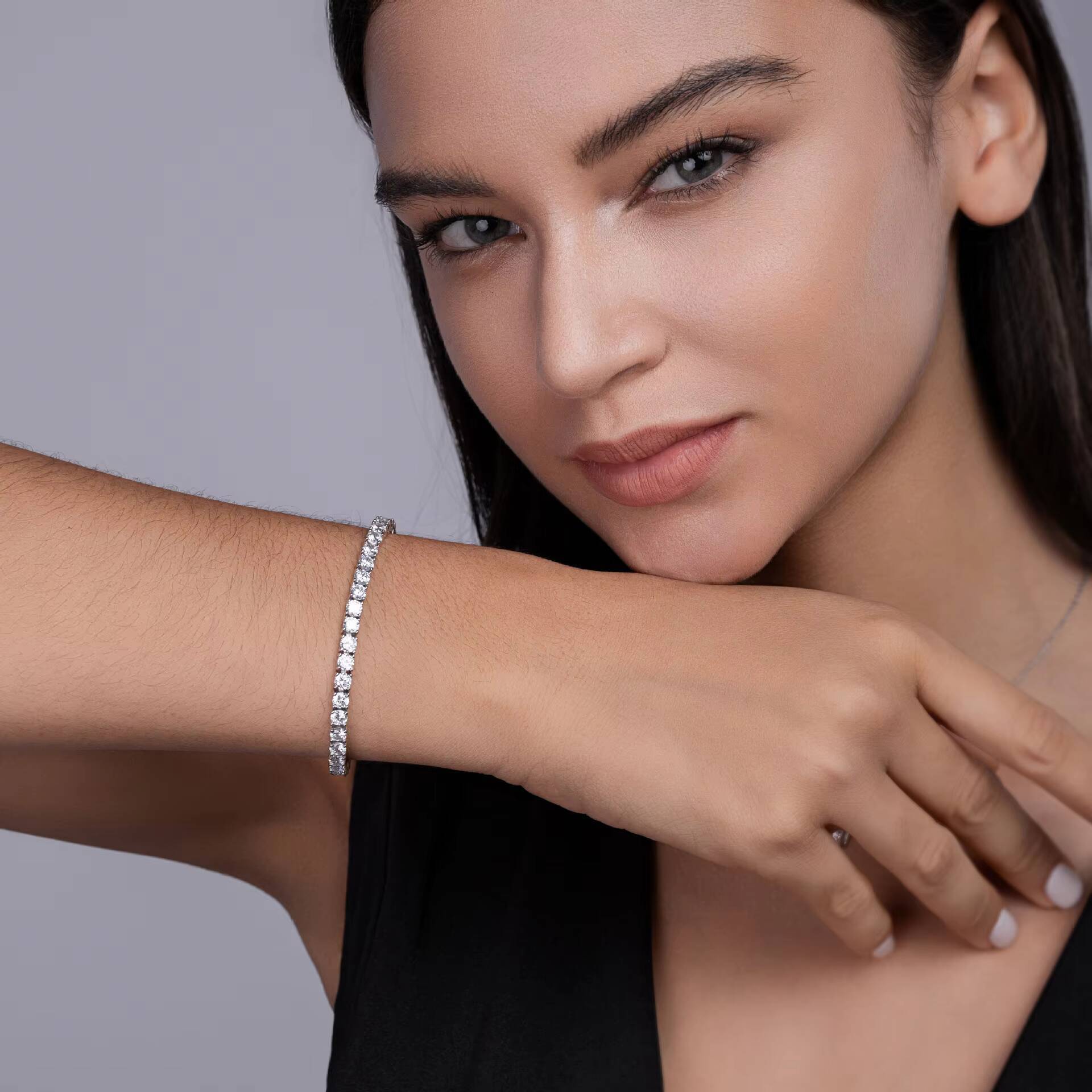 S925 Sterling Silver Four-Prong Moissanite Lobster Clasp Bracelet Customizable Single-Row Tennis Bracelet 18K Gold Plated Gift