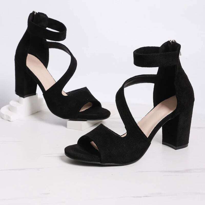 Summer 2025 Women's Roman Style High Heel Fashion Casual Solid Color Sandals