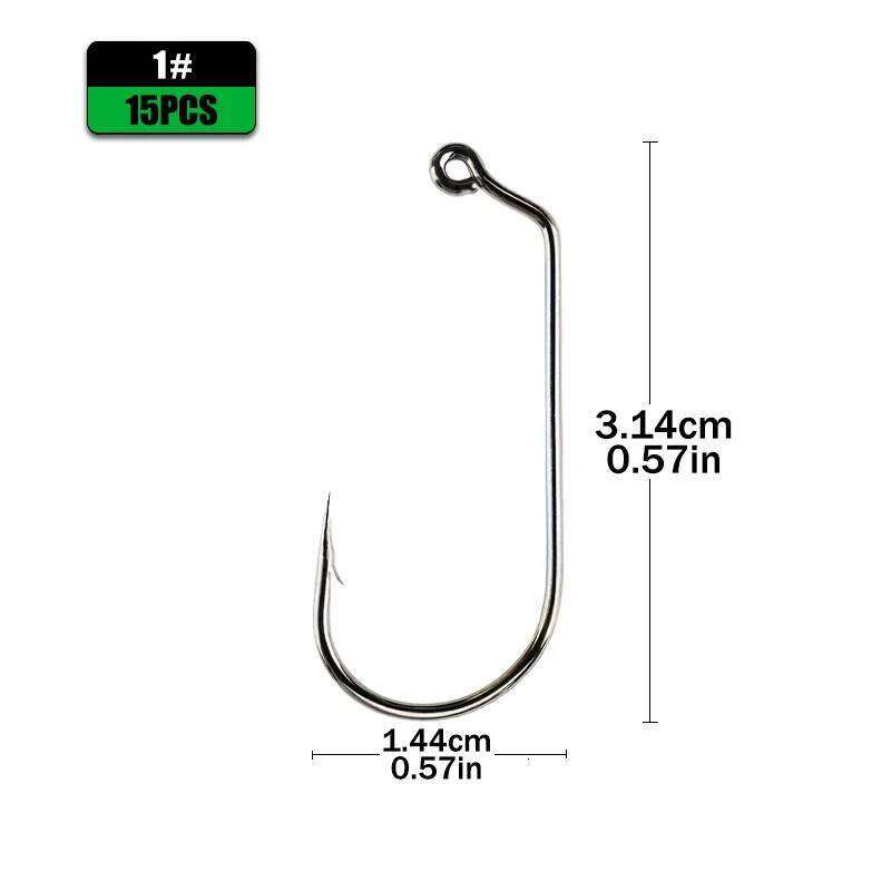 15pcs High Carbon Steel Jig Fishing Hooks 60 Degree Offset Eye Shank for Saltwater Bass Jigging - Black Nickel Finish Strong S260305