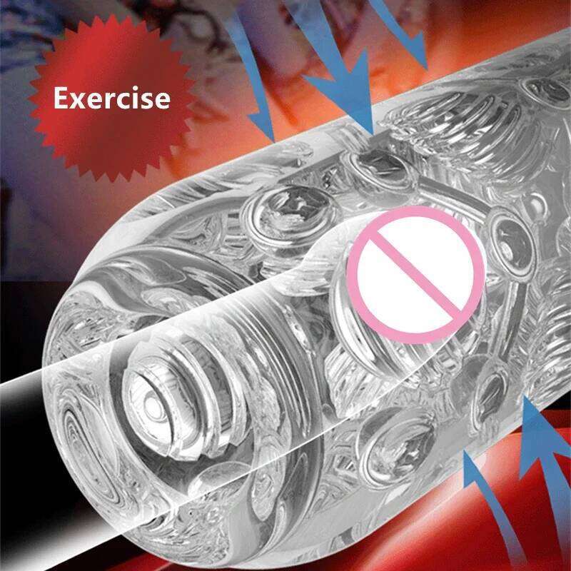 Transparent airplane cup male sex toy with glans sucking delay exerciser rotary wave design for men's masturbation training W260305