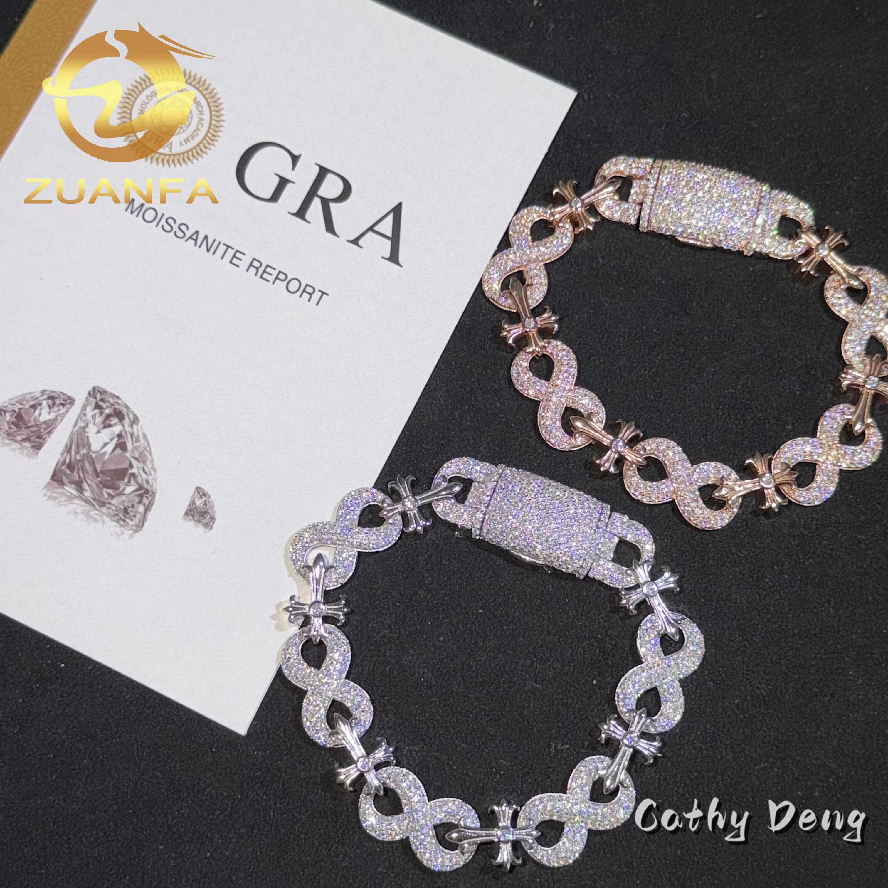 Moissanite Hip Hop Jewelry 13mm Cross Moissanite Diamond Bracelet 925 Sterling Silver Iced Out Cuban Link Bracelet
